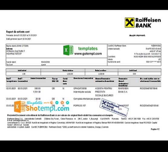 German Bank Statement for Sale